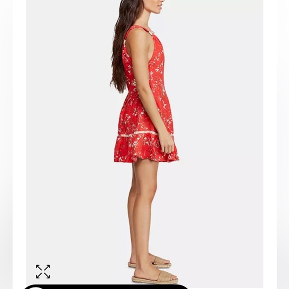 Free People all mine orange linen one shoulder floral ruffle dress size L - Picture 2 of 4